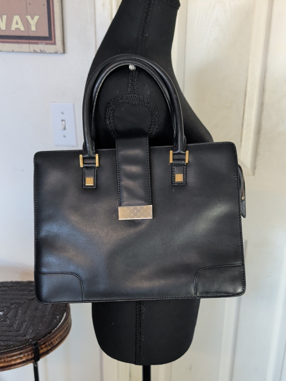 Brooks Brothers leather handbag Black Small Tote Business Bag